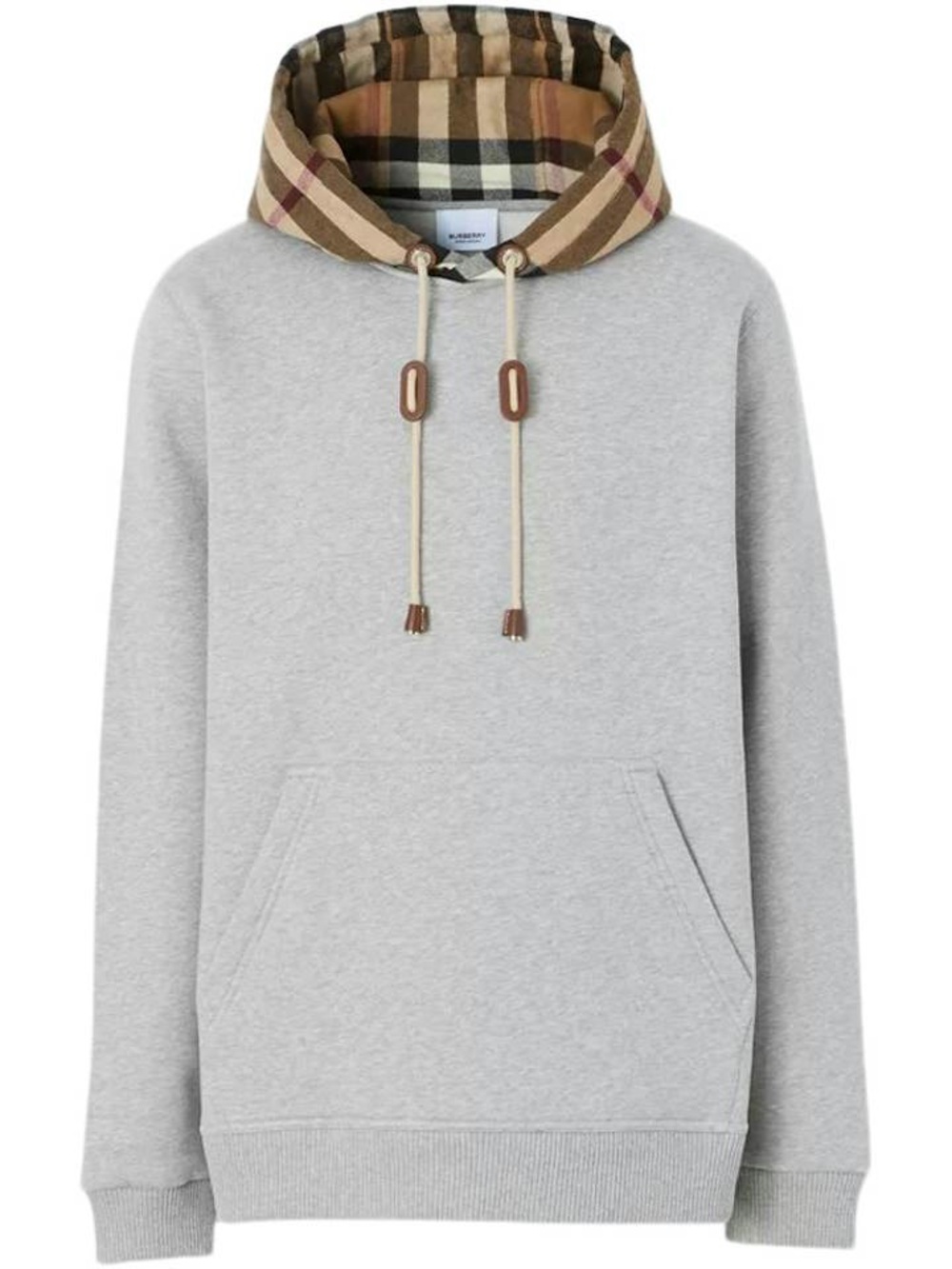Burberry Light Gray Hoodie with Signature Beige Check Lined Hood